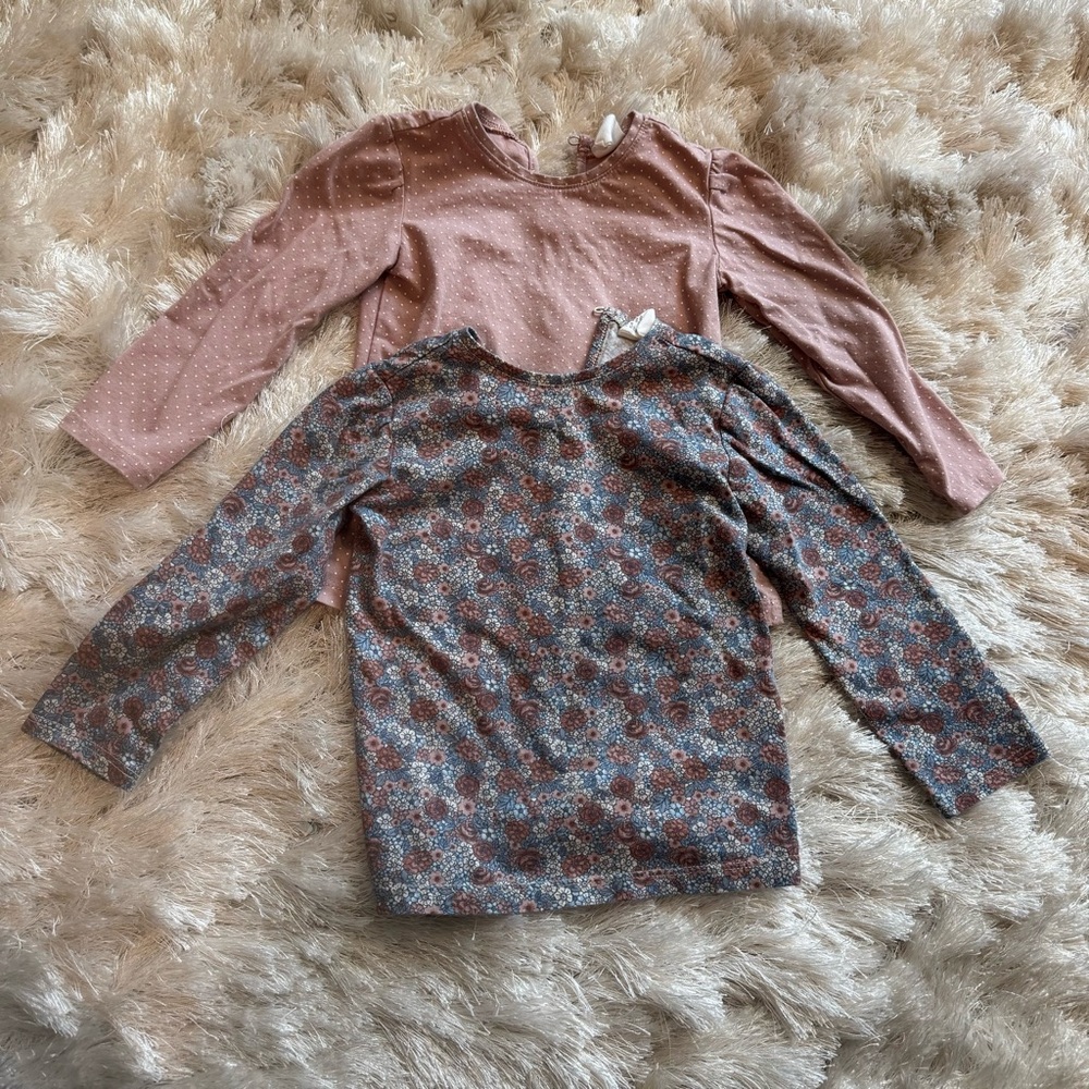 100% Cotton H&M Neutral Pink Blue Floral and Polka Dot Long Sleeve Tops Bundle